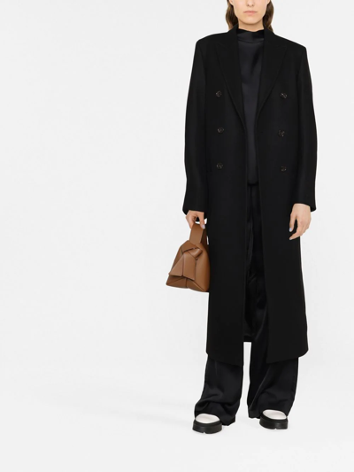 Shop Totême Double-breasted Wool Overcoat In Black