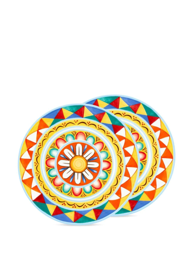 Shop Dolce & Gabbana Carretto Sicilano Set-of-two Dessert Plates In Orange