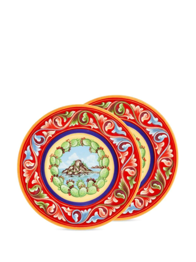 Dolce & Gabbana 2 Piece Fine Porcelain Dessert Plate Set In Red