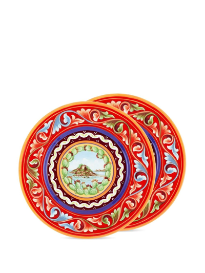 Dolce & Gabbana 2 Piece Fine Porcelain Dessert Plate Set In Red