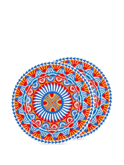 Dolce & Gabbana 2 Piece Fine Porcelain Dinner Plate Set In Orange