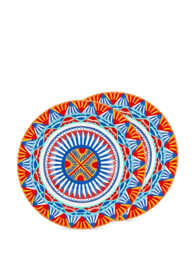 Dolce & Gabbana 2 Piece Fine Porcelain Dinner Plate Set In Orange
