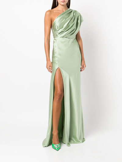 Michelle Mason Side-slit One-shoulder Gown In Green