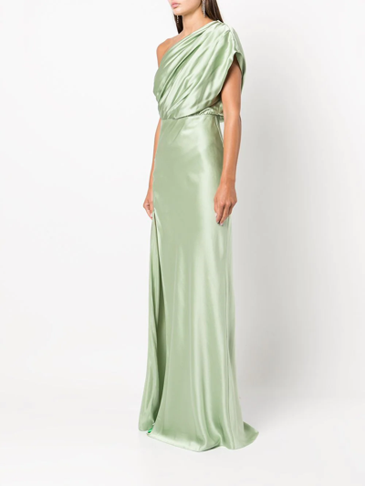 Shop Michelle Mason Side-slit One-shoulder Gown In Green