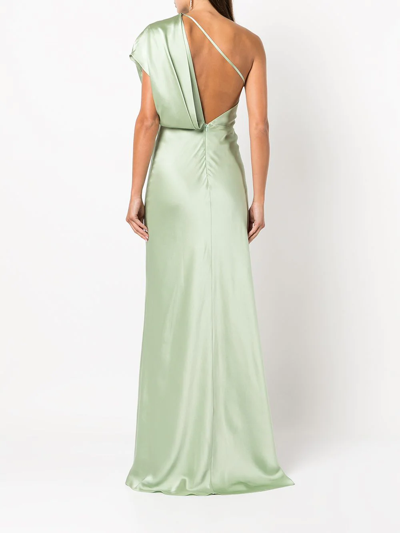 Shop Michelle Mason Side-slit One-shoulder Gown In Green