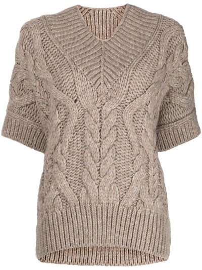 Shop Isabel Marant Cable-knit Short-sleeved Top In Brown