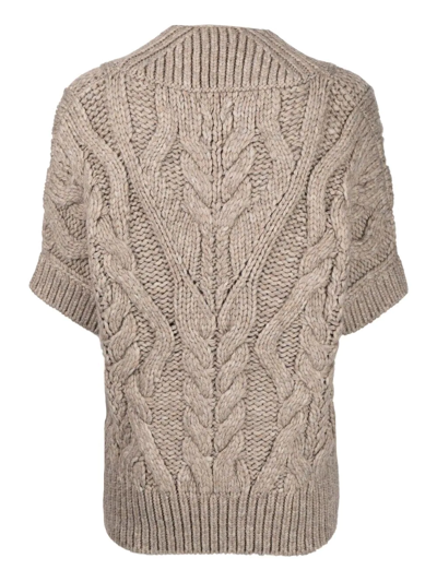 Shop Isabel Marant Cable-knit Short-sleeved Top In Brown