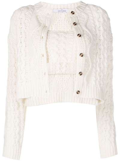 Shop Rokh Cable-knit Bralette And Cardigan Set In White