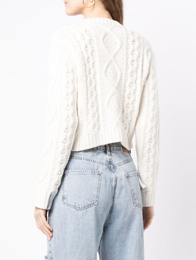 Shop Rokh Cable-knit Bralette And Cardigan Set In White