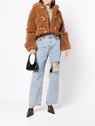 Rokh Faux-fur Hooded Duffle Jacket In Brown
