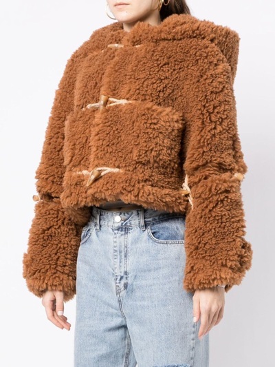 Rokh Faux-fur Hooded Duffle Jacket In Brown