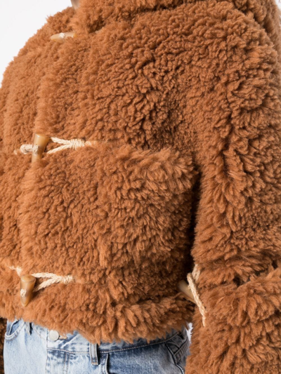 Shop Rokh Faux-fur Hooded Duffle Jacket In Brown