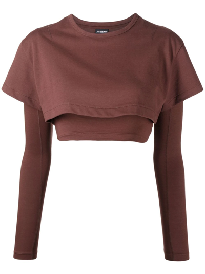 Shop Jacquemus Le Double T-shirt Layered Top In Brown