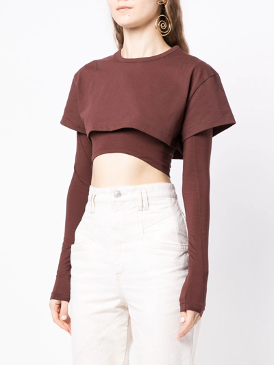 Shop Jacquemus Le Double T-shirt Layered Top In Brown