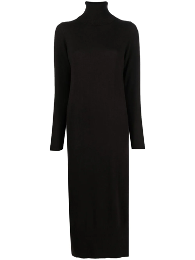 Shop Allude Roll-neck Knit Midi Dress In Braun