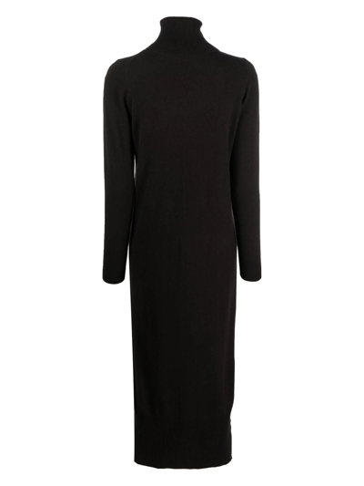 Shop Allude Roll-neck Knit Midi Dress In Braun