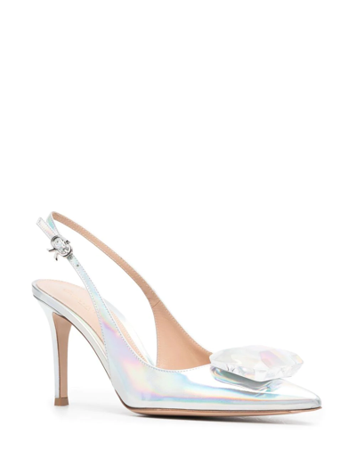 Shop Gianvito Rossi Metallic-finish 95mm Pointed Pumps In Grau