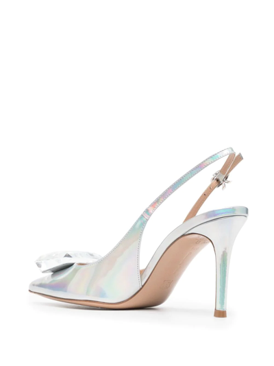 Shop Gianvito Rossi Metallic-finish 95mm Pointed Pumps In Grau