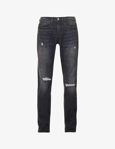 Shop Frame L'homme Mid-rise Tapered-leg Stretch Organic Denim Jeans In Black Oak Rips