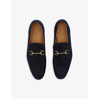 Shop Gucci Men's Blue Jordaan Horsebit-embellished Suede Loafers