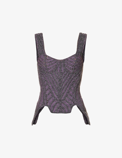 Shop Paolina Russo Warrior Wool-blend Knitted Top In Grape Charcoal