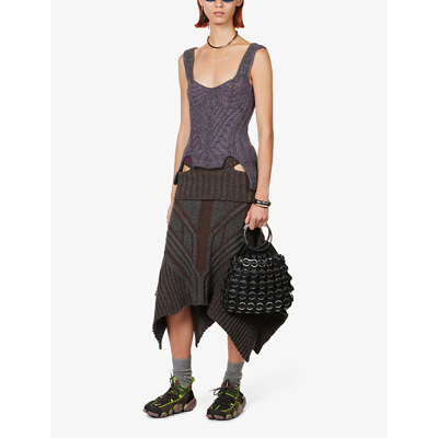 Shop Paolina Russo Warrior Wool-blend Knitted Top In Grape Charcoal
