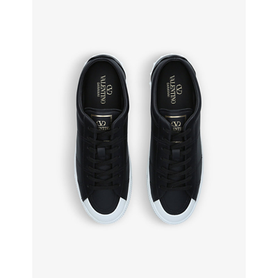Shop Valentino City Planet Rockstud-embossed Leather Low-top Trainers In White/blk