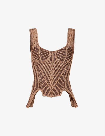 Shop Paolina Russo Warrior Wool-blend Knitted Top In Umber Brown