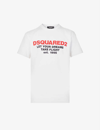 Shop Dsquared2 Men's White Dream Flight Slogan Cotton-jersey T-shirt