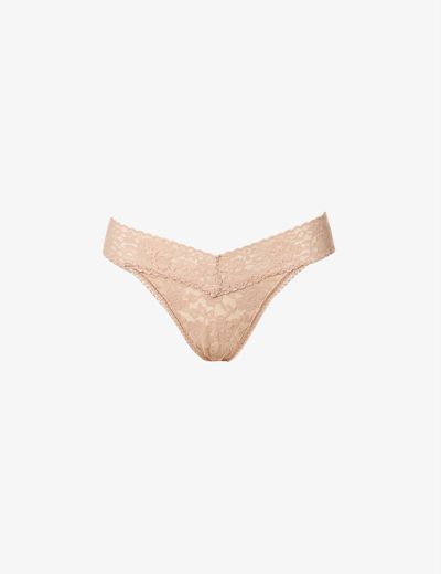 Shop Hanky Panky Women's Taupe Daily Lace Mid-rise Stretch-lace Thong