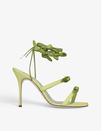 MANOLO BLAHNIK FIOCCO 105 CREPE DE CHINE AND LEATHER HEELED SANDALS 