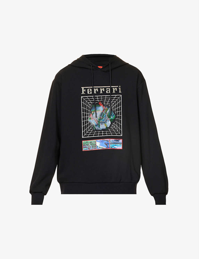 Shop Ferrari Graphic-print Relaxed-fit Cotton-jersey Hoody In Black