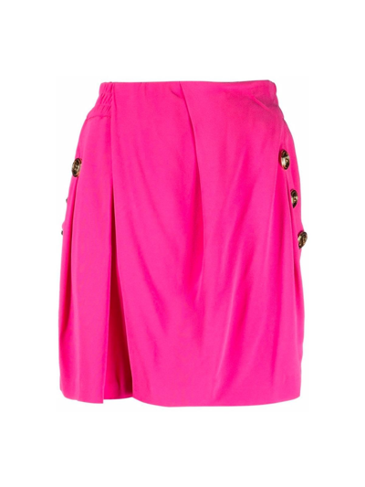 Shop Balmain 6 Btn Crepe Draped Shorts In Am Rose Fuchsia