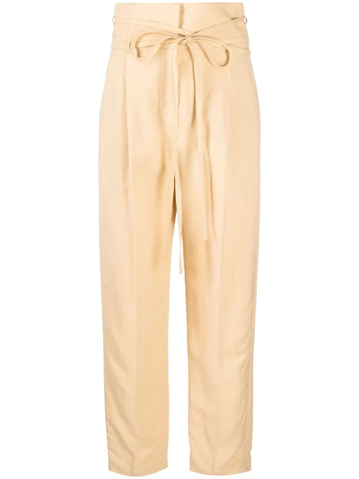 Shop Brunello Cucinelli Beige Linen Blend Trousers In Giallo