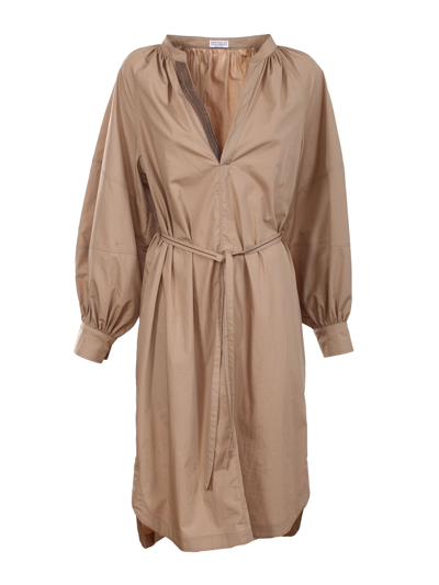 Brunello Cucinelli Cotton Dress In Tabacco
