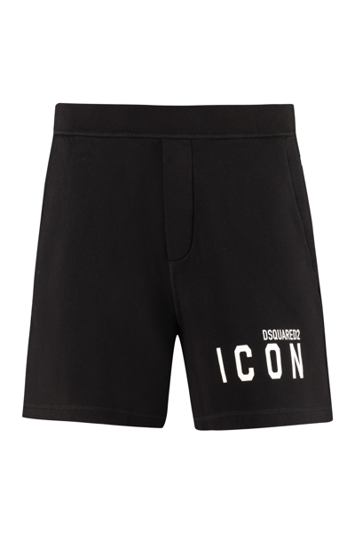 Shop Dsquared2 Logo Print Sweat Shorts In Black/white