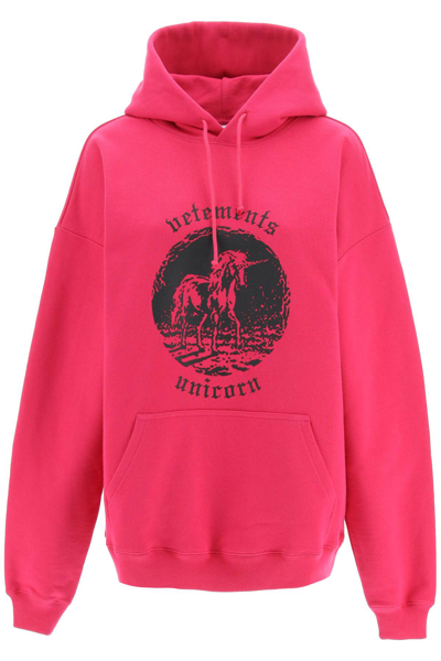 Shop Vetements Double Unicorn Hoodie In Hot Pink (fuchsia)