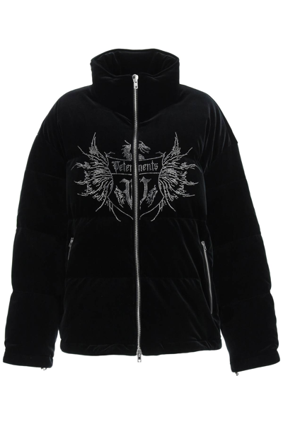 Shop Vetements Down Jacket With Crystal Logo In Black (black)