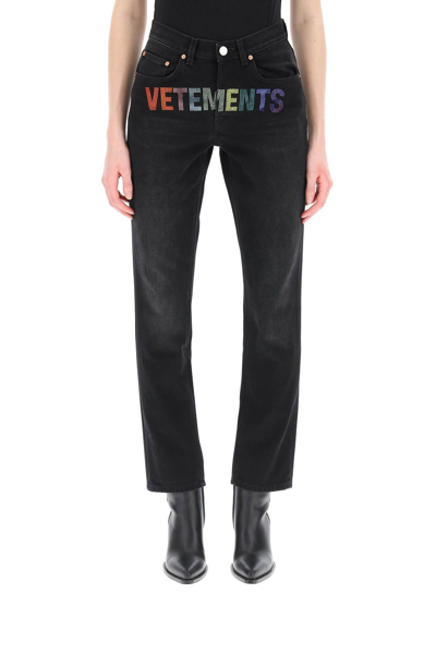 Shop Vetements Multicolour Crystal Logo Jeans In Black Multicolour (black)