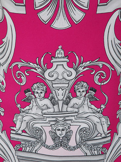 Shop Versace Baroque Patterned Mini Dress Crew Neck Detail In Fuxia English Rose