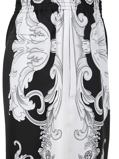 Shop Versace Shorts In Silk With Silver Baroque Print In Black White
