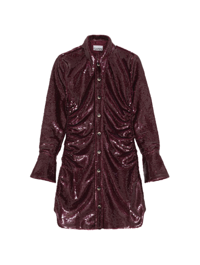 Shop Ganni Sequins Shirt Dress In Port Royale