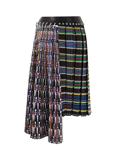 Chopova Lowena Belted Wool And Flocked Polyester Midi Skirt In Black Multi