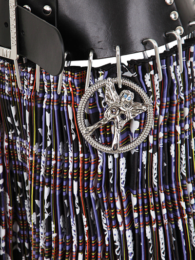 Chopova Lowena Belted Wool And Flocked Polyester Midi Skirt In Black Multi