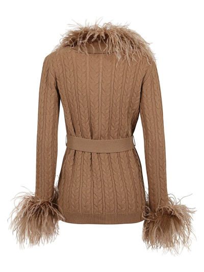 Shop Valentino Cardigan Embroideries Wool Feathers In Cammello