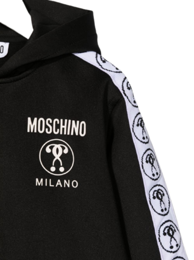 Shop Moschino Black And White Zip Sweatshirt In Polyester With Double Question Mark Logo On The Band Sewn On The S