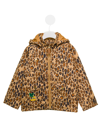 Shop Mini Rodini Brown / Black Leopard Print Jacket In Cotton Blend Padded Design