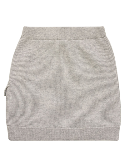 Shop Brunello Cucinelli English Rib Cashmere Knit Skirt With Necklace In Pebble