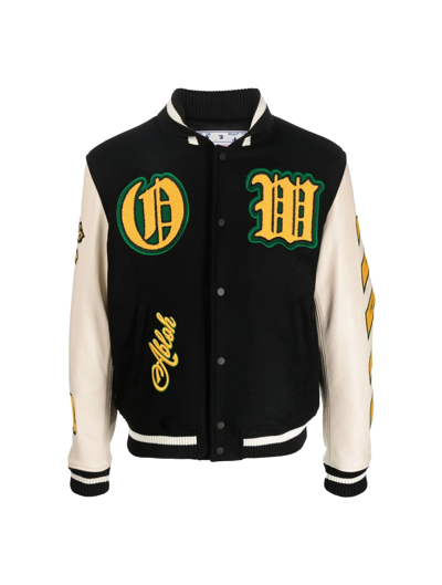 Shop Off-white Graphics Leather Varsity In Black Yellow