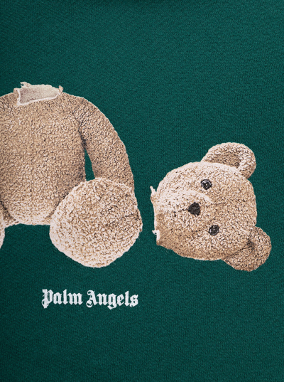 Shop Palm Angels Teddy Printed Green Cotton Hoodie Boy  Kids